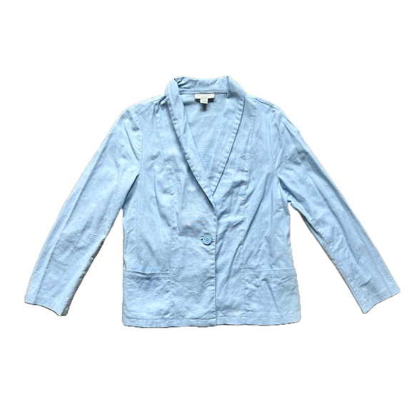 Appleseed's Womens Linen Blend Blazer Blue Preppy Classic Career Workwear Spring - Picture 1 of 8